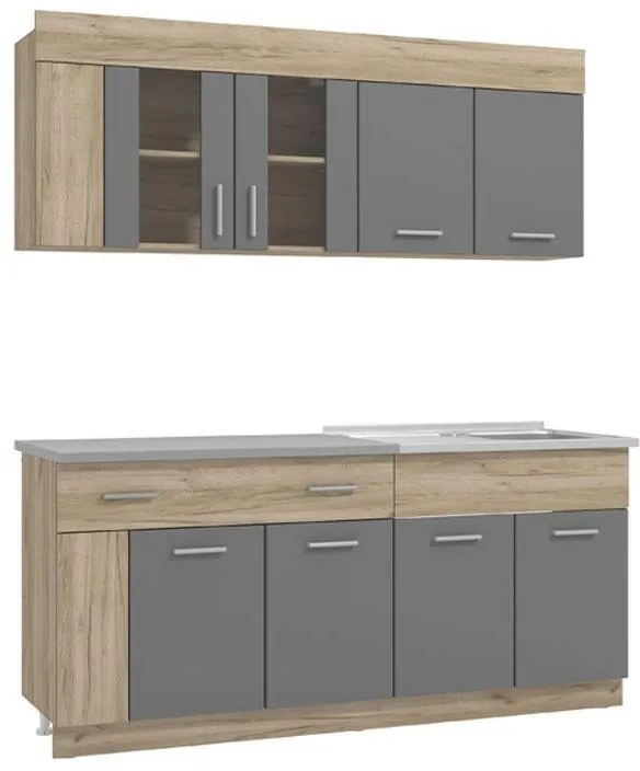 Σύνθεση κουζίνας LEONA 180 Grey oak - Γκρί 180x60x200 εκ. 180x60x200 εκ.