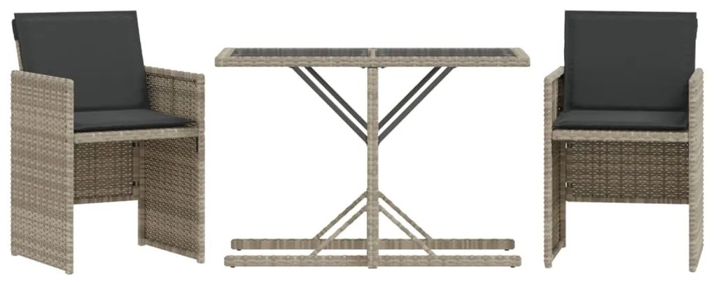 vidaXL Σετ Επίπλων Bistro 3 τεμ. Αν. Γκρι Συνθετικό Ρατάν με Μαξιλάρια