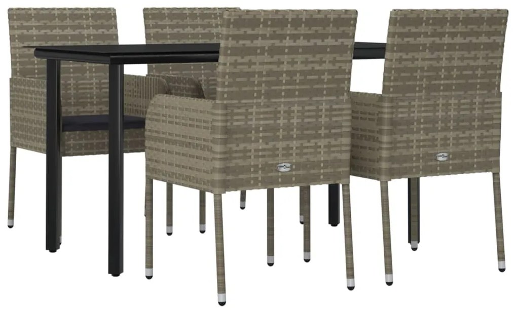 vidaXL Σετ Τραπεζαρίας Κήπου 5 τεμ Μαύρο&amp;Γκρι Συνθ. Ρατάν με Μαξιλάρια