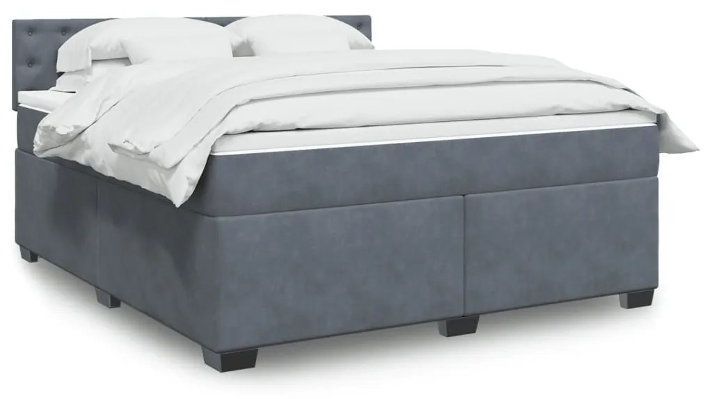 vidaXL Κρεβάτι Boxspring με Στρώμα Σκούρο Γκρι 180x200 εκ. Βελούδινο