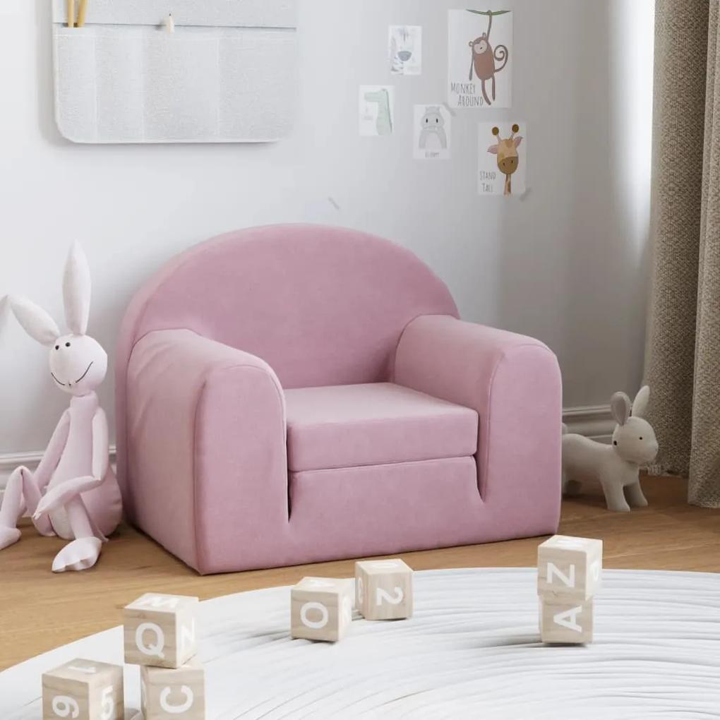 Καναπές/Κρεβάτι Παιδικός Ροζ από Μαλακό Βελουτέ Ύφασμα