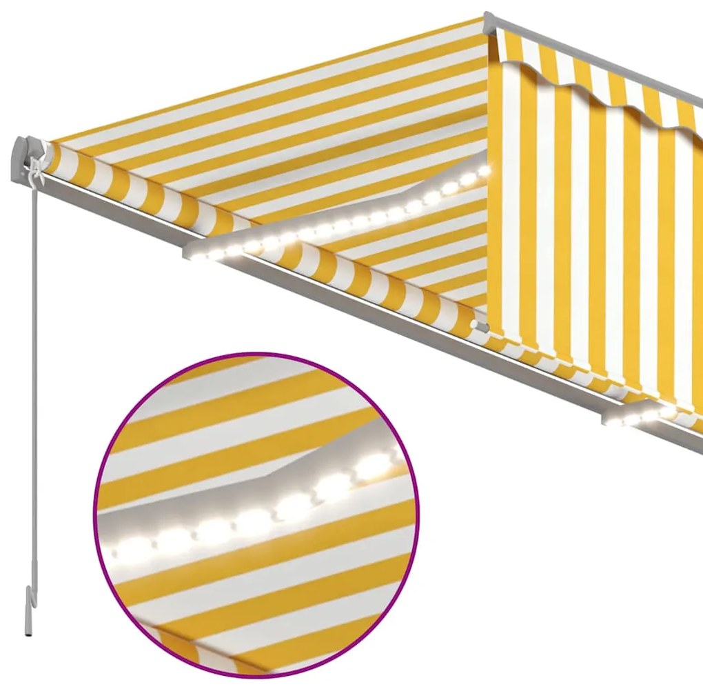 vidaXL Τέντα Αυτόματη με Σκίαστρο/LED/Αισθ. Ανέμου Κίτρινο/Λευκό 4x3 μ
