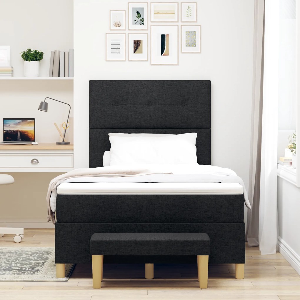 vidaXL Κρεβάτι Box Spring με Ματress & Πάγκο Μαύρο 120x200 εκ. Ύφασμα