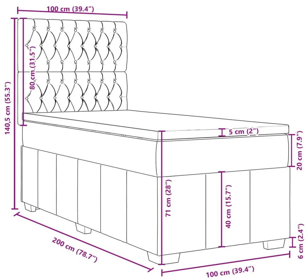 Κρεβάτι Boxspring με Στρώμα Taupe 100 x 200 εκ. Υφασμάτινο - Μπεζ-Γκρι