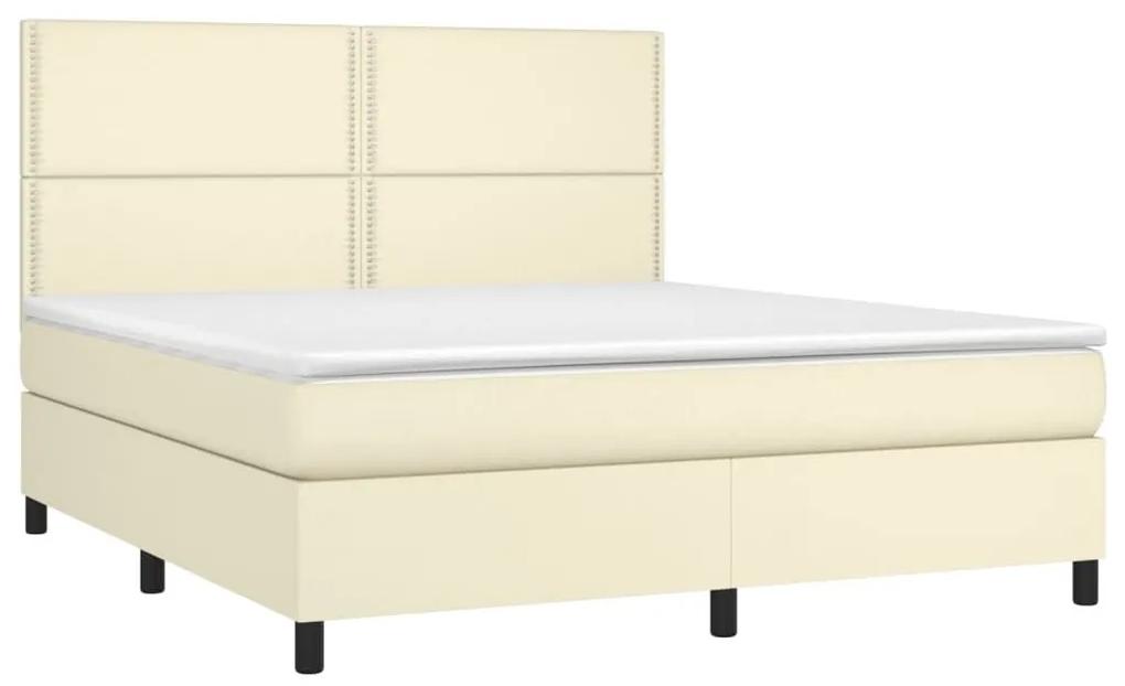 Κρεβάτι Boxspring με Στρώμα &amp; LED Κρεμ 160x200 εκ. Συνθ. Δέρμα - Κρεμ