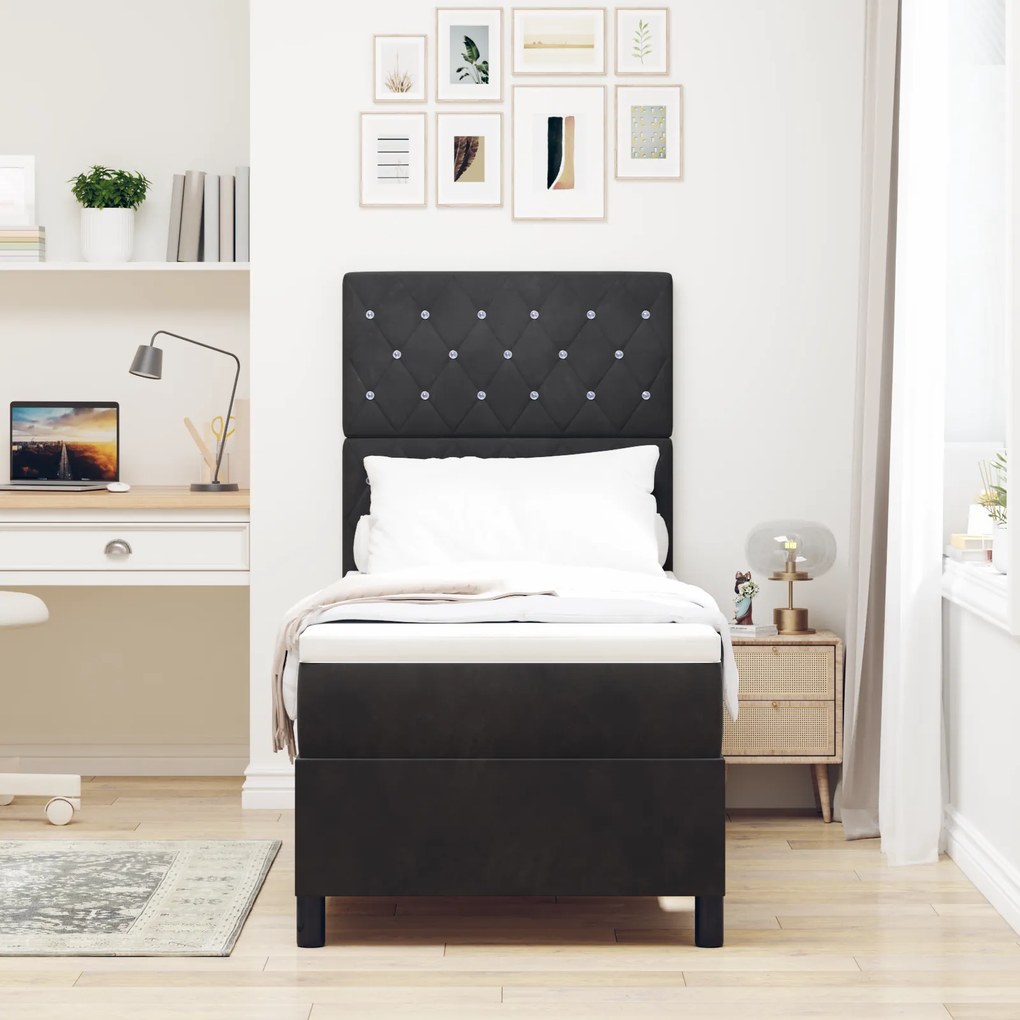 vidaXL Κρεβάτι Box Spring με Στρώμα και LED Μαύρο 80x200 εκ Βελούδο