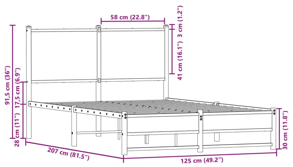 Πλαίσιο Κρεβατιού με Κεφαλάρι Καφέ Δρυς 120x200 εκ. Μεταλλικό - Καφέ