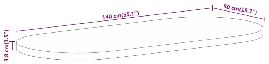 Επιφάνεια Τραπεζιού Οβάλ 140x50x3,8 εκ Μασίφ Ακατ. Ξύλο Μάνγκο - Καφέ