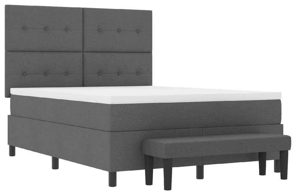 vidaXL Κρεβάτι Box Spring με Στρώμα & Πάγκο Σκούρο Γκρι 160x200 εκ. Υφασμάτινο