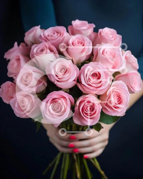 Intra Συλλεκτικό Ξύλινο Παζλ Plywood  4mm - Γυναίκα που κρατά ροζ τριαντάφυλλο μπουκέτο Σε Ξύλινο Κουτί - Διαστάσεις Puzzle: 10x10 cm – 25 κομμάτια