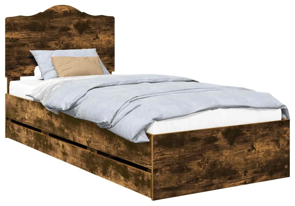 vidaXL Σκελετός Κρεβατιού Καπνιστό Δρύς 90 x 190 cm Μηχανήματος Ξύλο