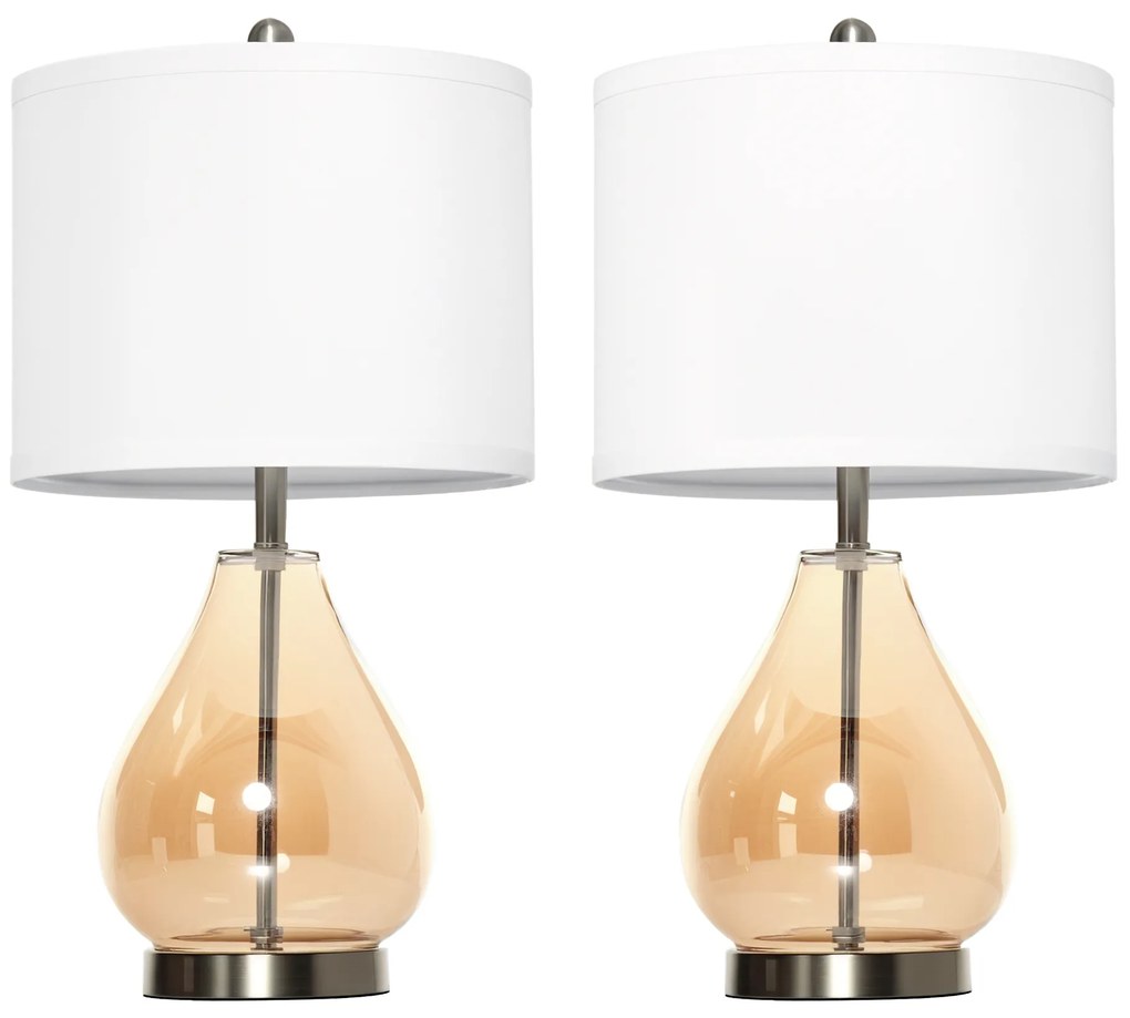 HOMCOM Σετ 2 Τραπεζάκια Λάμπες Επιτραπέζιες Λάμπες Υποδοχή E27 40 W Γυαλί Λινό Μέταλλο Κεχριμπάρι Ø30 x 56Υ cm