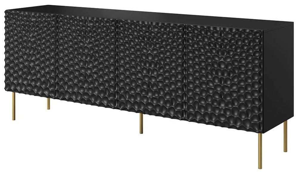 Μπουφές Holes 162581309 190x41x75cm Black-Gold Μοριοσανίδα, Μέταλλο