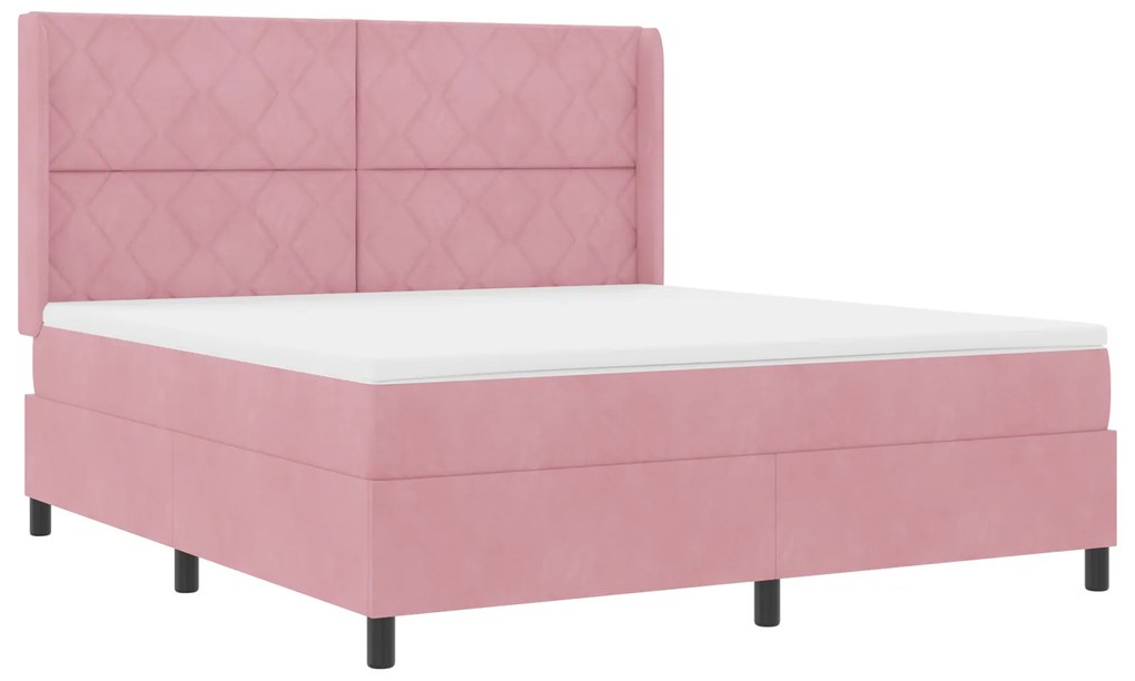 vidaXL Κρεβάτι Box Spring με Στρώμα & LED Ροζ 180x200 εκ Βελούδο