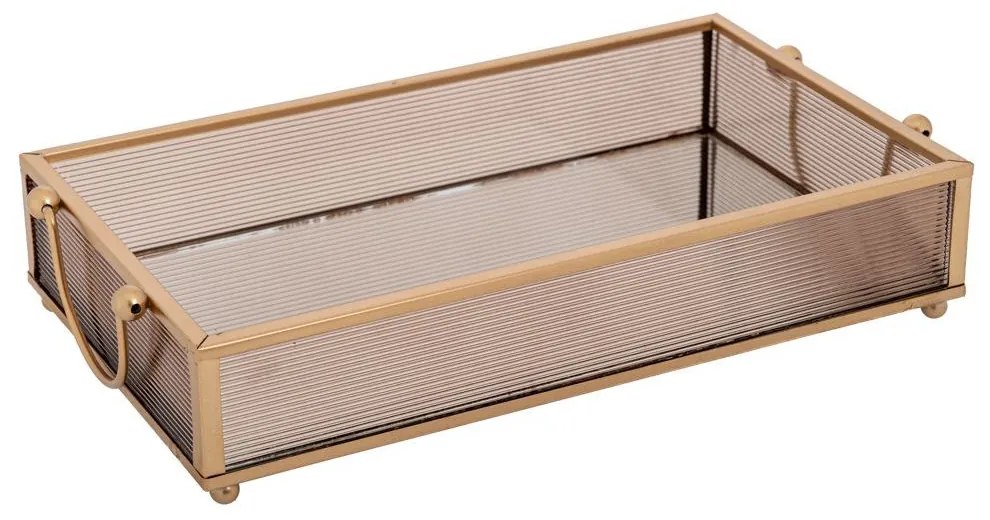 Δίσκος Με Καθρέπτη 89413 24x14x5cm Clear-Gold Μέταλλο,Γυαλί