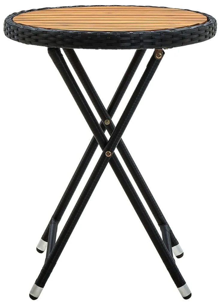 vidaXL Τραπέζι Βοηθητικό Μαύρο 60 εκ. Συνθετικό Ρατάν / Ξύλο Ακακίας