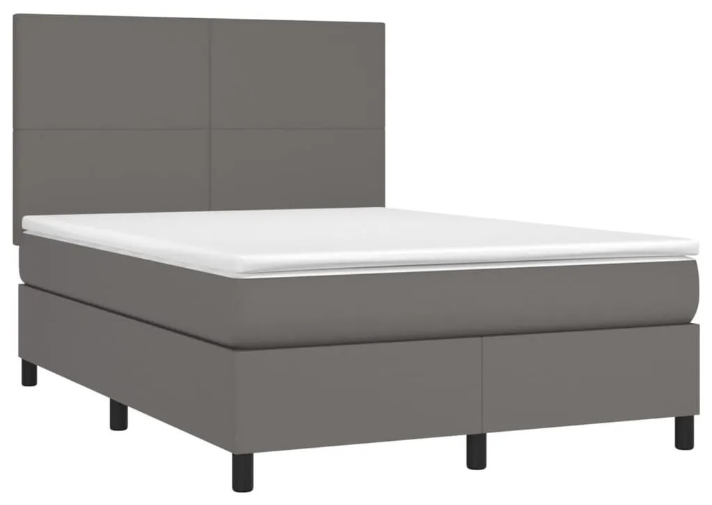 Κρεβάτι Boxspring με Στρώμα &amp; LED Γκρι 140x190 εκ. Συνθ. Δέρμα - Γκρι