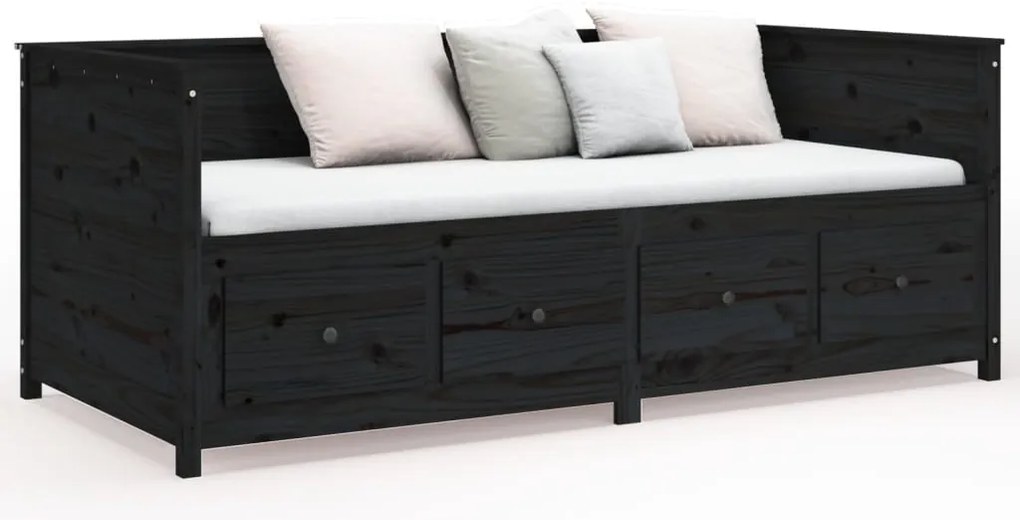 vidaXL Καναπές Κρεβάτι Μαύρος 75x190 εκ. από Μασίφ Ξύλο Πεύκου