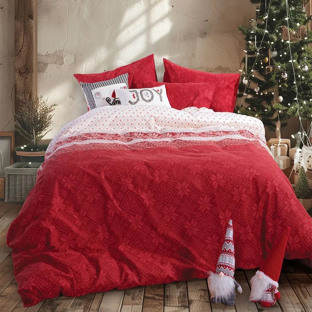 Παπλωματοθήκη Holly Jolly (Σετ 3τμχ) Red Nef-Nef Homeware Υπέρδιπλo 240x230cm 100% Βαμβακερή Φανέλα