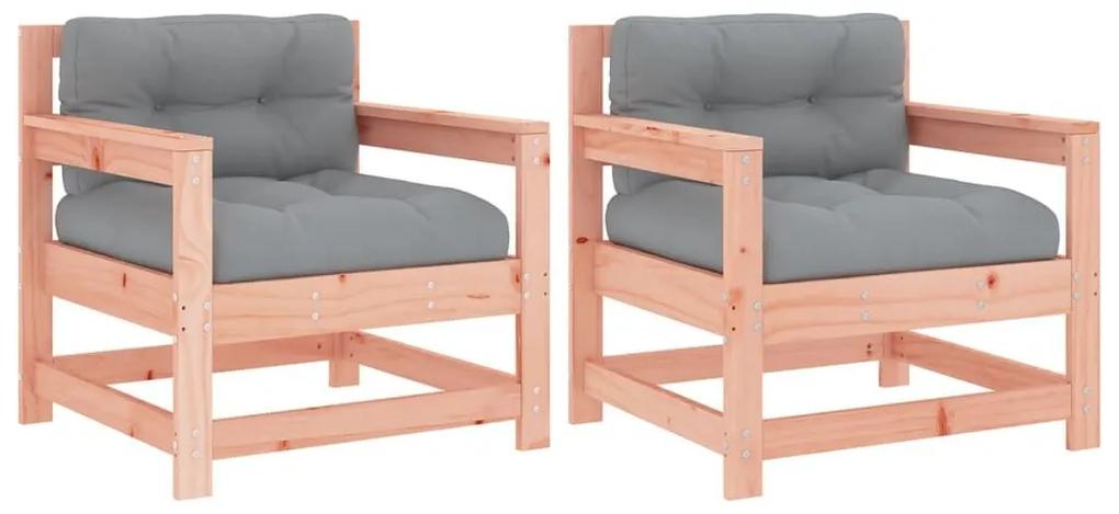 Καρέκλες Κήπου με Μαξιλάρια 2 τεμ. από Μασίφ Ξύλο Ψευδοτσούγκας - Καφέ