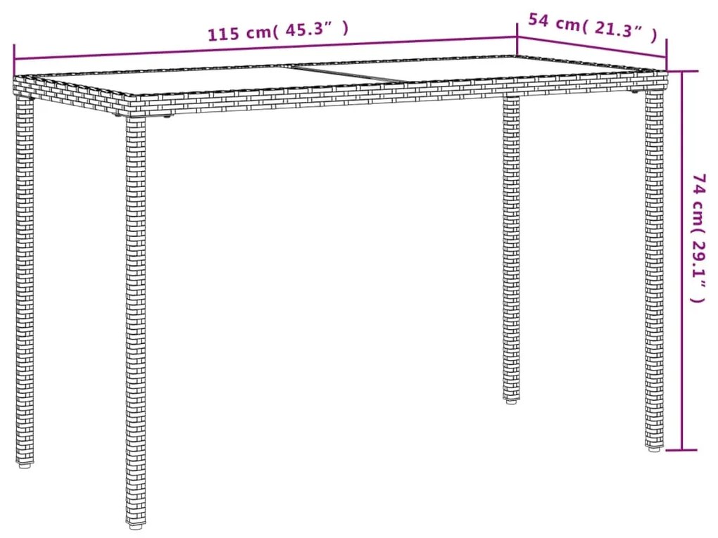 Τραπέζι Κήπου με Γυάλινη Επιφάνεια Μπεζ 115x54x74 εκ. Ρατάν - Μπεζ