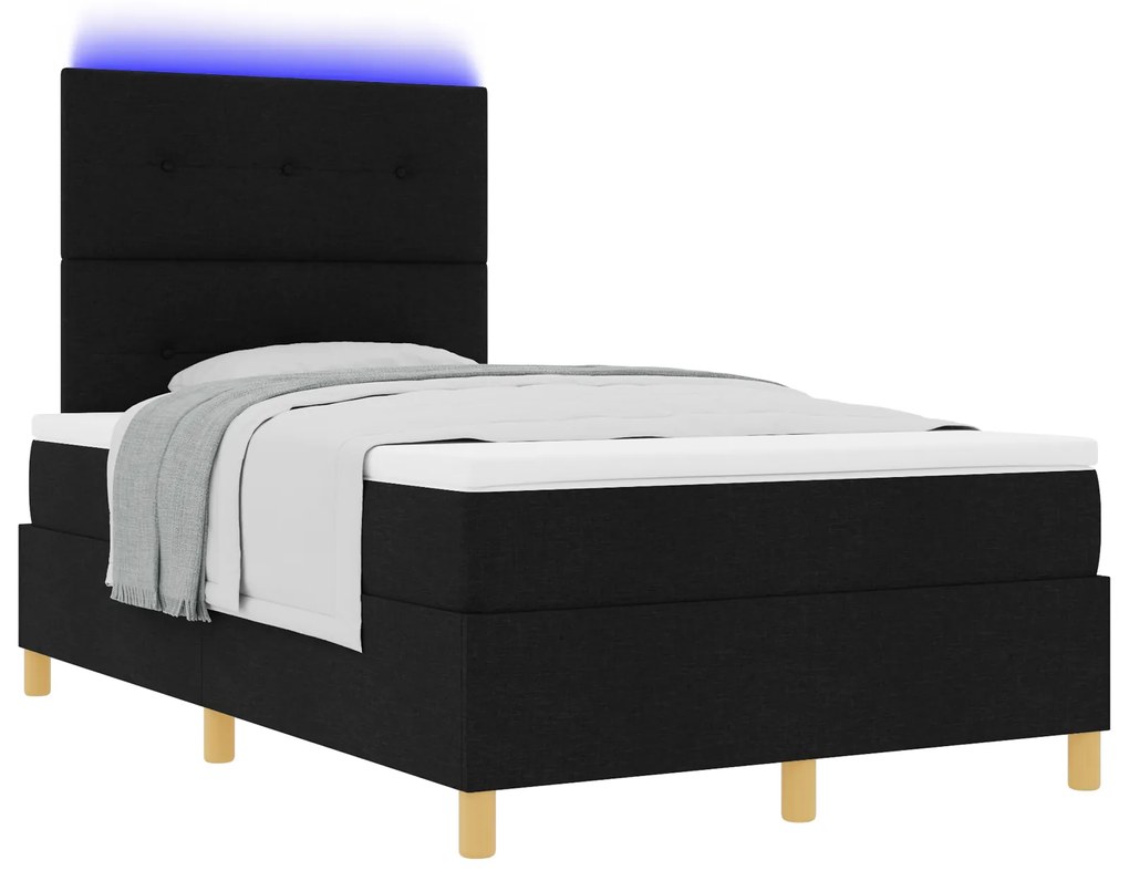 vidaXL Κρεβάτι με βαφείο & LED Μαύρο 120x190 εκ. Ύφασμα