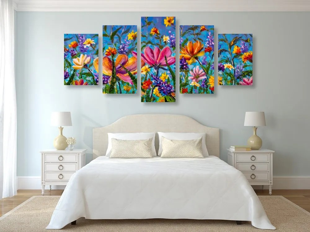 5 μέρη εικόνα χρωματιστά λουλούδια στο λιβάδι - 200x100