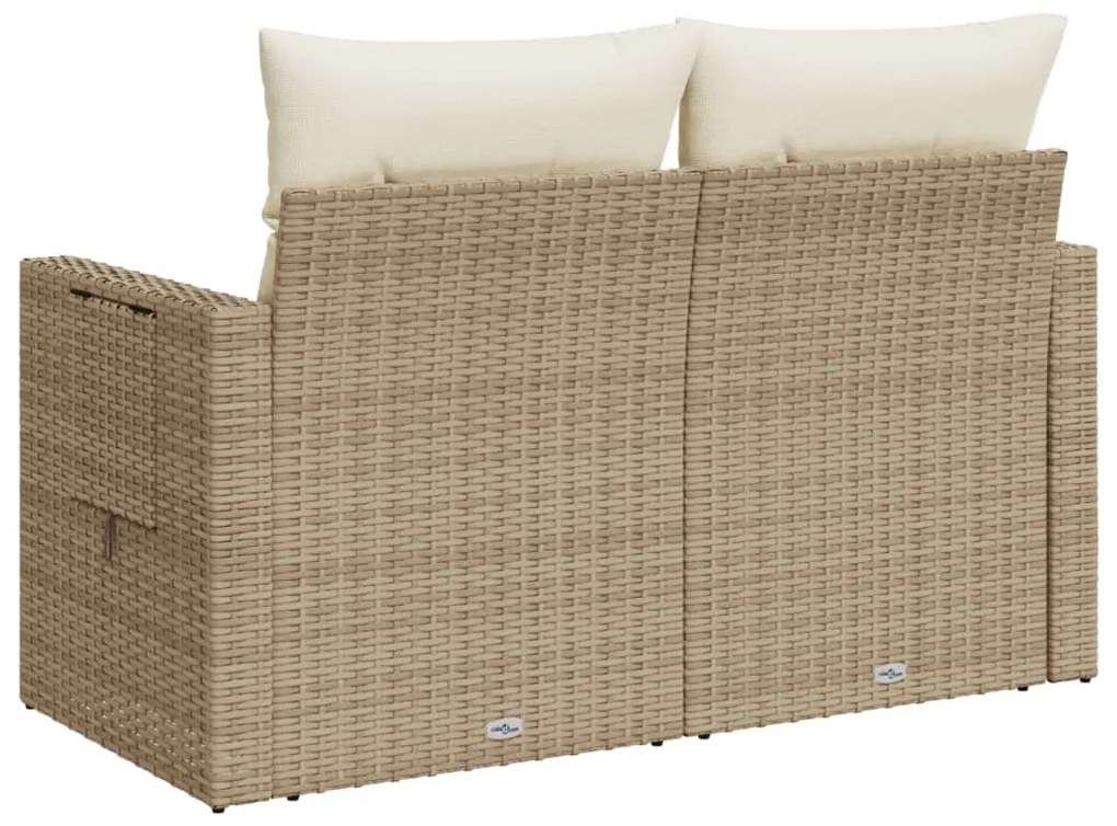 vidaXL Καναπές Κήπου Διθέσιος Μπεζ από Συνθετικό Ρατάν με Μαξιλάρια