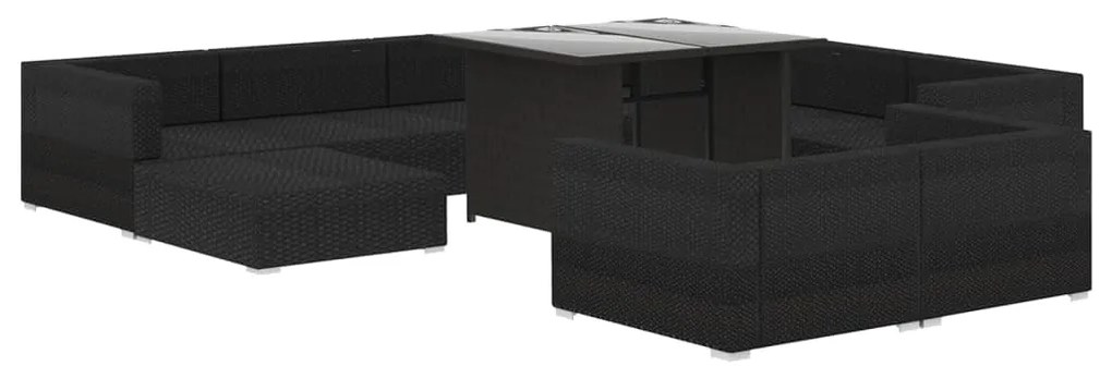 vidaXL Σαλόνι Κήπου 10 Τεμαχίων Μαύρο από Συνθετικό Ρατάν με Μαξιλάρια