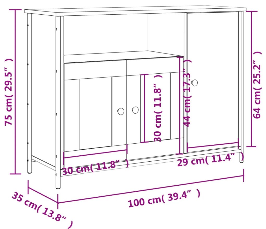 Ντουλάπι Καπνιστή Δρυς 100x35x75 εκ. από Επεξεργασμένο Ξύλο - Καφέ