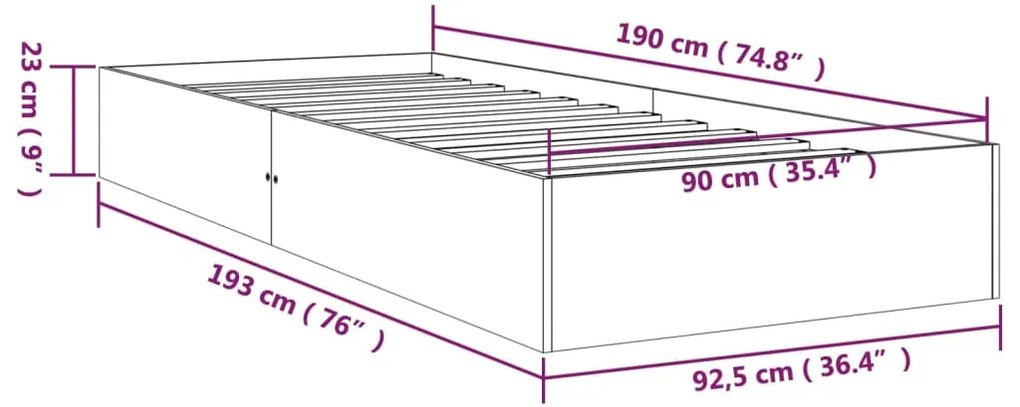 Πλαίσιο Κρεβατιού 90 x 190 εκ. από Μασίφ Ξύλο Single - Καφέ