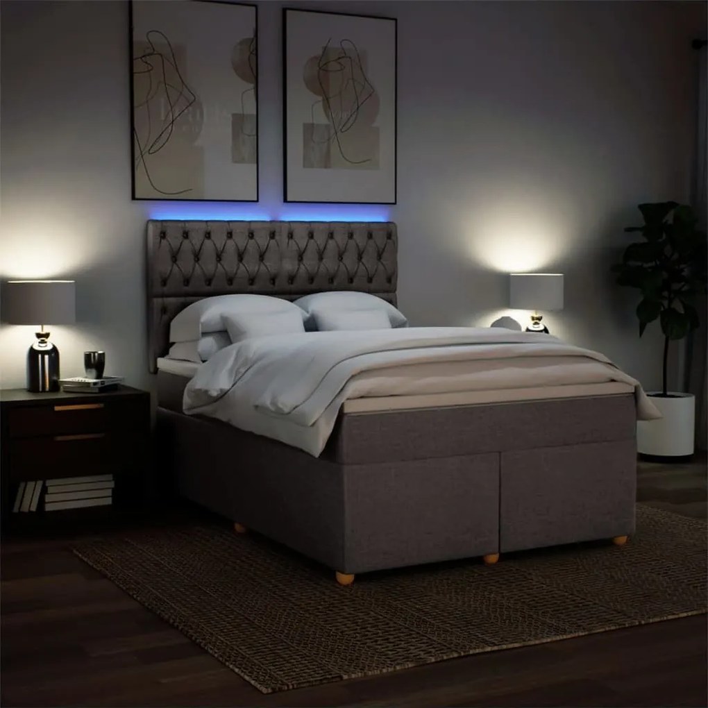 Κρεβάτι Boxspring με Στρώμα Taupe 140x200 εκ. Υφασμάτινο - Μπεζ-Γκρι