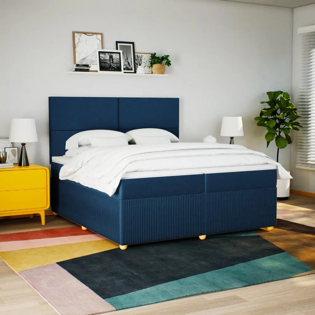 vidaXL Κρεβάτι Boxspring με Στρώμα Μπλε 200x200 εκ. Υφασμάτινο