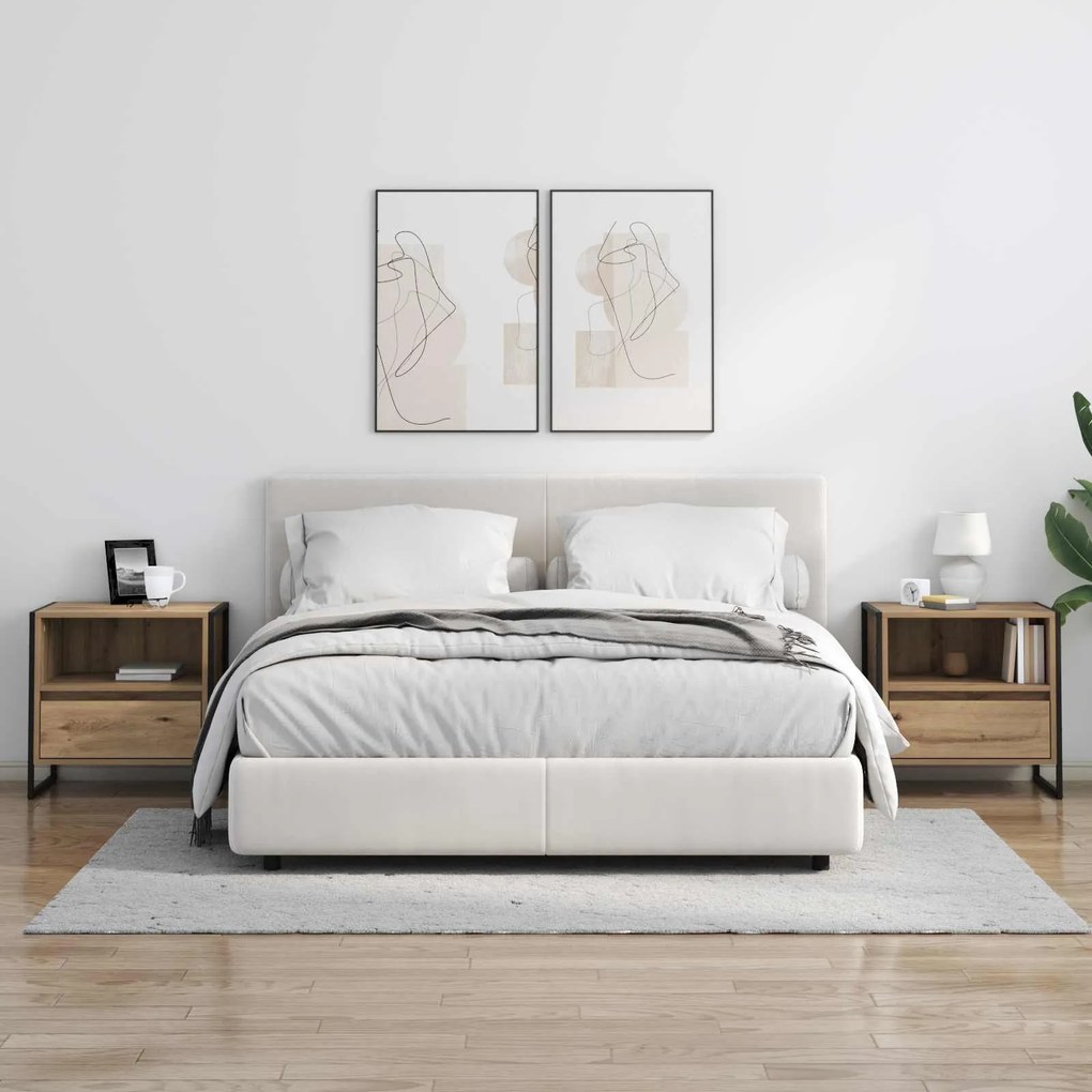 vidaXL Κομοδίνο 2 pcs Καρυδιά Χειροποίητης Εργασίας 50 x 39,5 x 50 εκ.