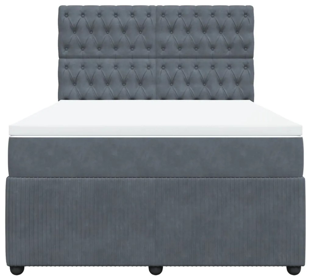 vidaXL Κρεβάτι Boxspring με Στρώμα Σκούρο Γκρι 140x200 εκ. Βελούδινο