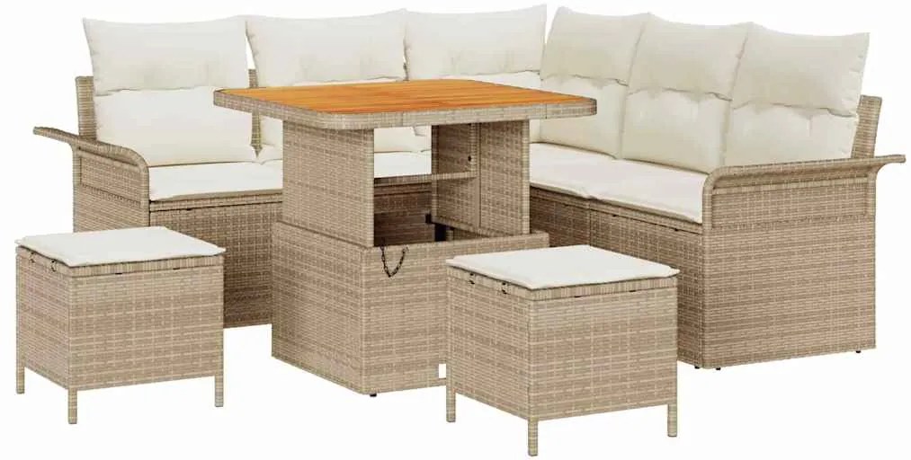 vidaXL Σετ Καναπέ Κήπου Ρυθμιζόμενο ύψος 8 pcs Μπεζ συνθετικό ρατάν