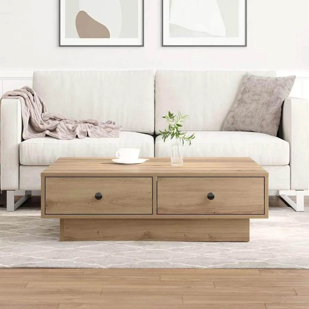 vidaXL Τραπέζι Καφέ Μασίφ Δρυς Λούστρο, MDF 90 x 90 x 28 εκ. Αποθήκευση