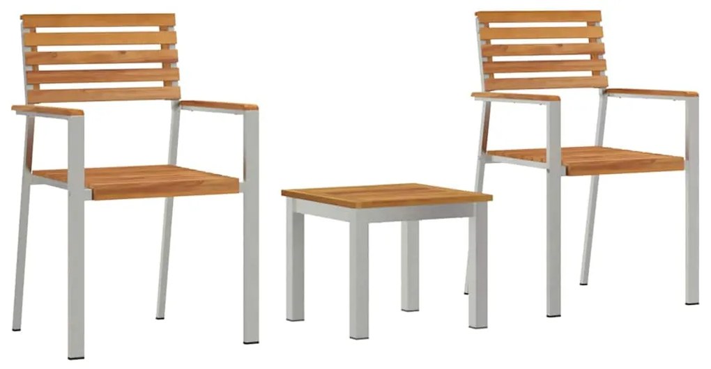vidaXL Σετ τραπεζαρίας κήπου 3 τμχ από μασίφ ξύλο teak και ανοξείδωτο ατσάλι