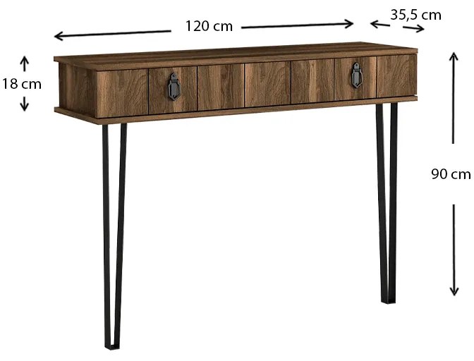 Κονσόλα επιτοίχια Ursula Megapap χρώμα καρυδί 120x35,5x90εκ.