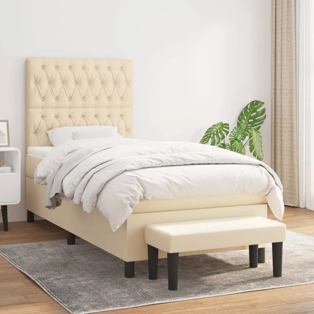 vidaXL Κρεβάτι Boxspring με Στρώμα Κρεμ 90x200 εκ.Υφασμάτινο