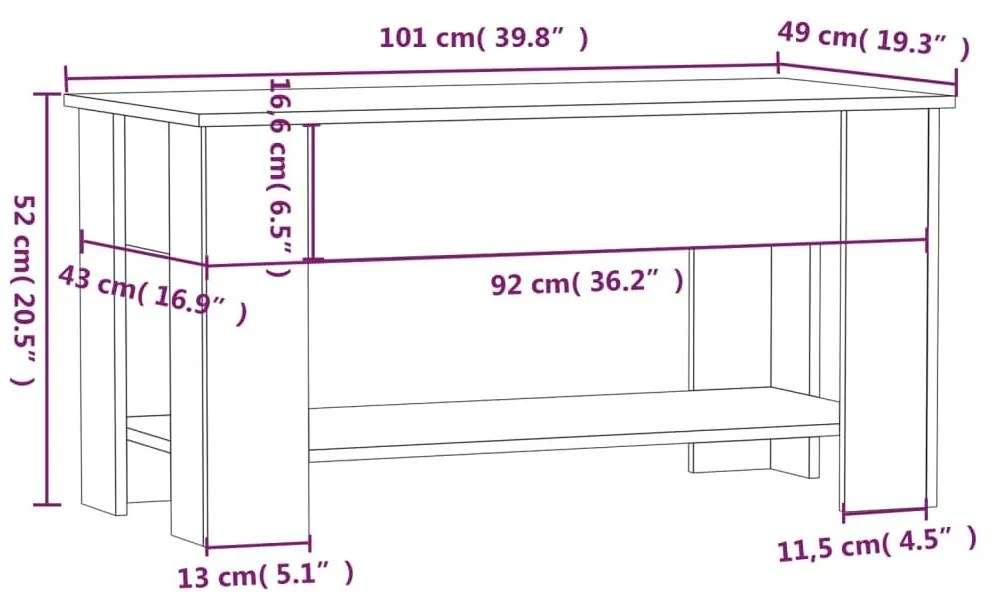 Τραπεζάκι Σαλονιού Λευκό 101 x 49 x 52 εκ. Επεξεργασμένο Ξύλο - Λευκό