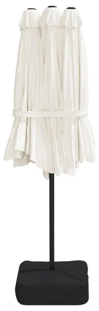 vidaXL Ομπρέλα Κήπου με Διπλή Κορυφή με LED Χρ. Λευκό Άμμου 449x265εκ.