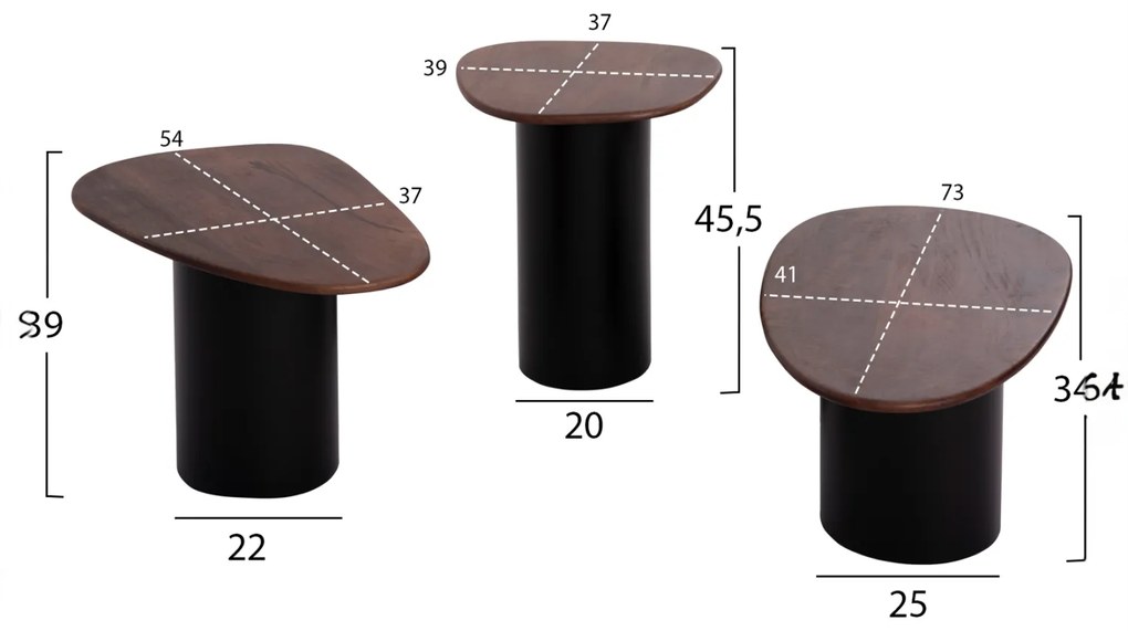 ΤΡΑΠΕΖΙA ΣΑΛΟΝΙΟΥ 3ΤΜΧ PEBBLES HM18004 MANGO TOP-ΜΕΤΑΛΛΙΚΕΣ ΜΑΥΡΕΣ ΒΑΣΕΙΣ