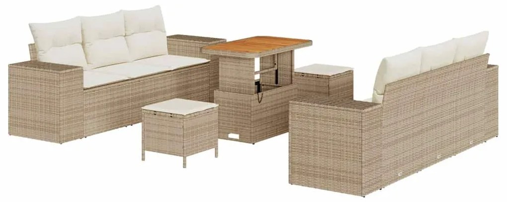 vidaXL Σετ Καναπέ Κήπου με αποθήκευση 9 pcs Μπεζ Πολυ ράταν