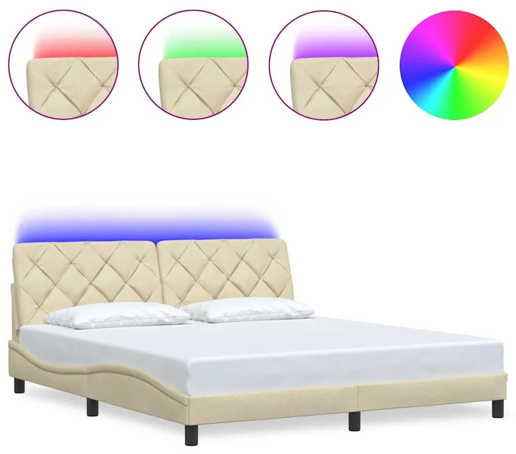 vidaXL Πλαίσιο κρεβατιού με LED χωρίς στρώμα Κρέμα 180x200 cm Ύφασμα