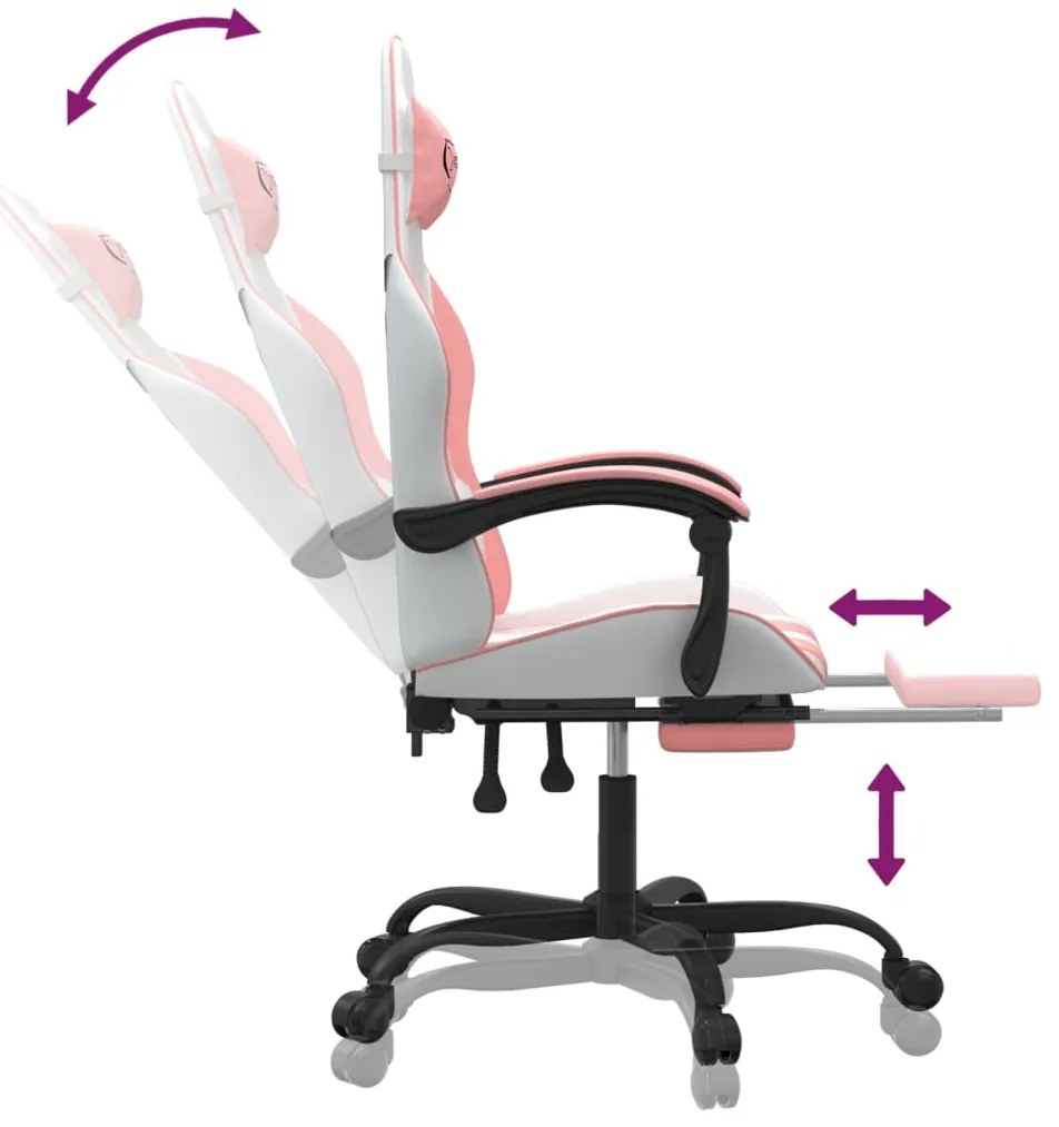 vidaXL Καρέκλα Gaming με Υποπόδιο Λευκό και Ροζ από Συνθετικό Δέρμα