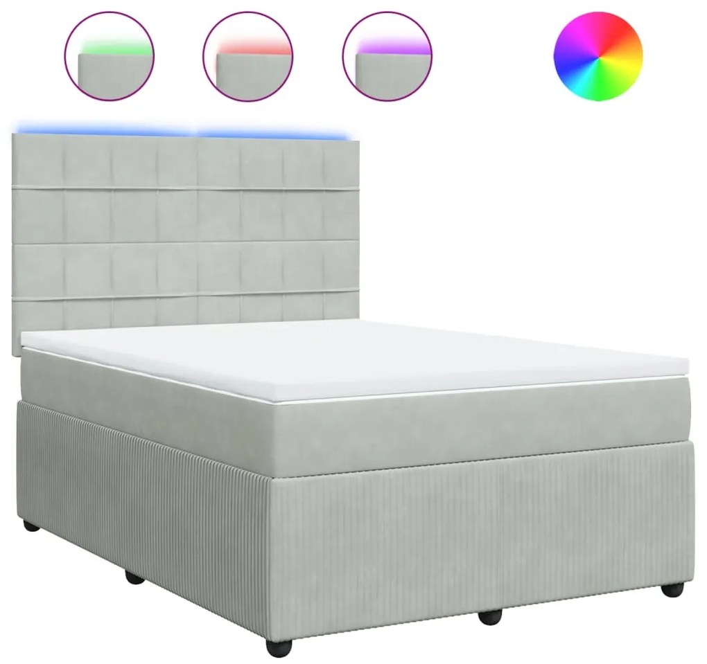 vidaXL Κρεβάτι Boxspring με Στρώμα Ανοιχτό Γκρι 140x190 εκ. Βελούδινο