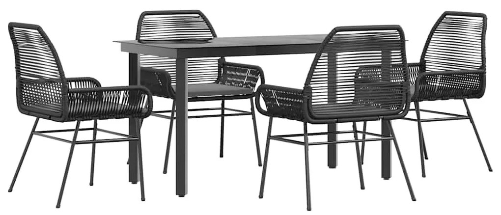 vidaXL Σετ Τραπεζαρίας Κήπου 5Τεμ. Μαύρο Συνθ.Ρατάν/Γυαλί με Μαξιλάρια