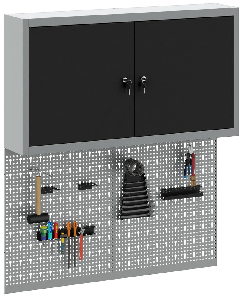 vidaXL Set εργαλείων 3 τμχ και πίνακας οργάνωσης τοίχου Μαύρος Μετάλλου
