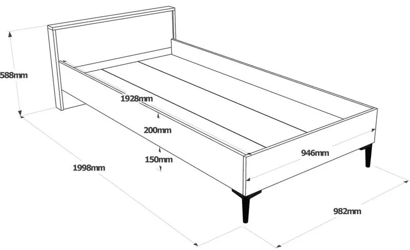 Κρεβάτι Augusta pakoworld oak-ανθρακί 90x190εκ - 176-000038